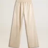 Lichtbeige joggingbroek voor dames van zijde en viscose