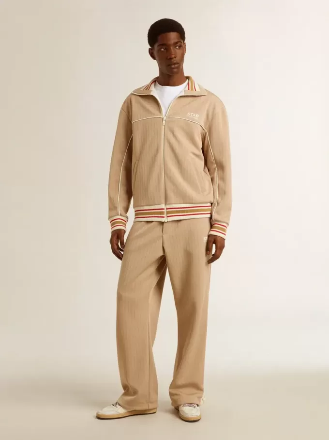 Lichtbeige joggingbroek voor heren met wit logo