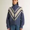 Lichtblauwe jacquard wollen trui voor dames met crèmekleurig patroon