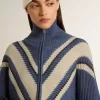 Lichtblauwe jacquard wollen trui voor dames met crèmekleurig patroon