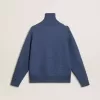 Lichtblauwe jacquard wollen trui voor dames met crèmekleurig patroon