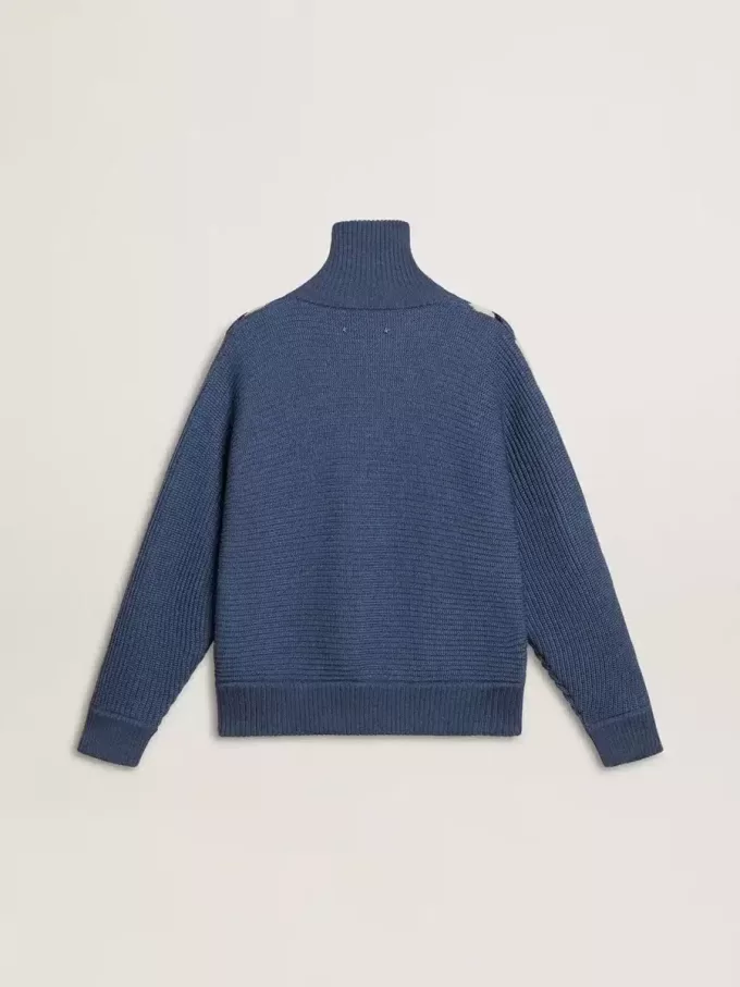 Lichtblauwe jacquard wollen trui voor dames met crèmekleurig patroon