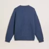 Lichtblauwe jacquard wollen trui voor heren met crèmekleurig patroon