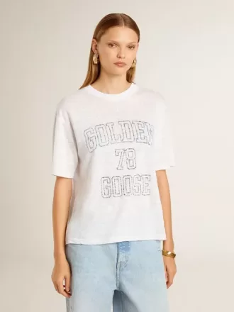 Lichtgewicht wit linnen T-shirt voor dames met print