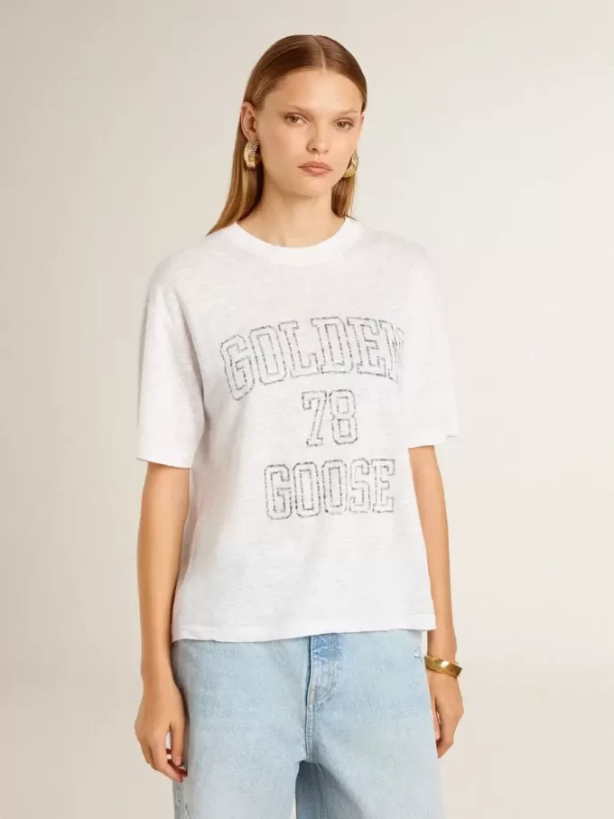 Lichtgewicht wit linnen T-shirt voor dames met print