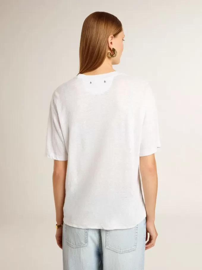 Lichtgewicht wit linnen T-shirt voor dames met print
