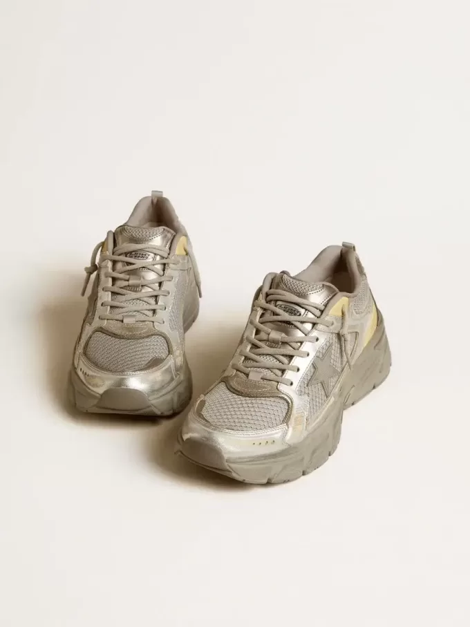 Lightstar voor dames in metallic leer en zilverkleurig mesh met grijze ster