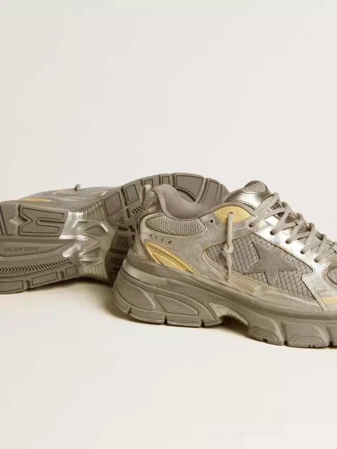 Lightstar voor dames in metallic leer en zilverkleurig mesh met grijze ster