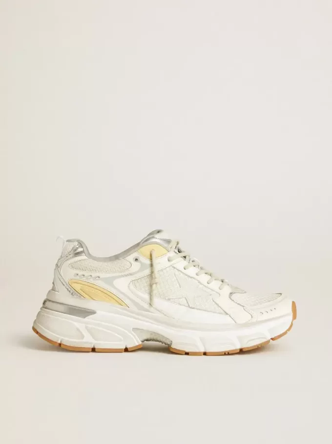 Lightstar voor dames in wit leer en mesh met versleten witte ster