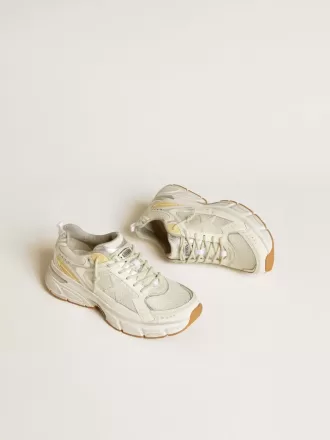 Lightstar voor dames in wit leer en mesh met versleten witte ster