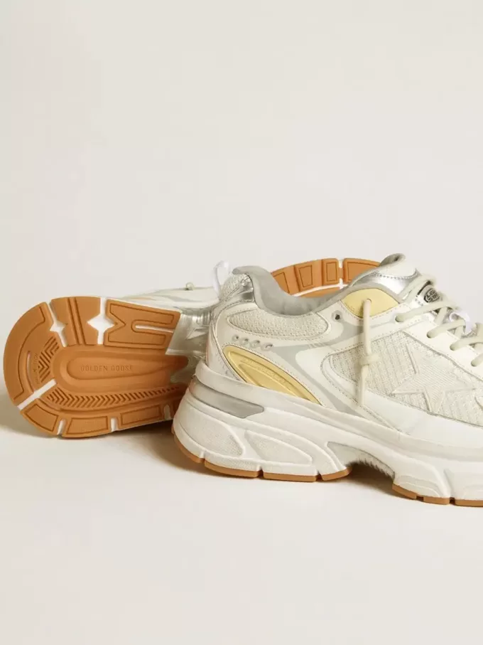 Lightstar voor dames in wit leer en mesh met versleten witte ster