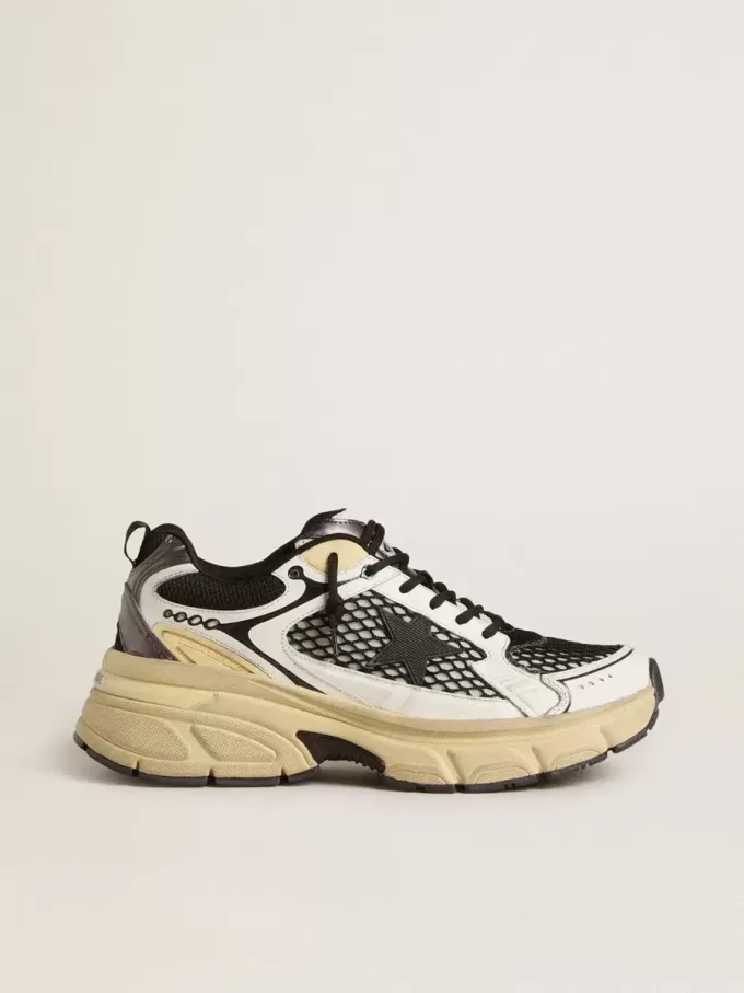 Lightstar voor dames in wit leer en zwart mesh met zwarte TPU-ster