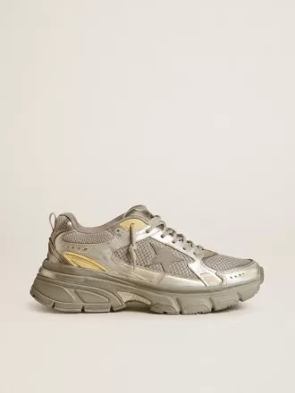 Lightstar voor heren van metallic leer en zilverkleurig mesh met grijze ster