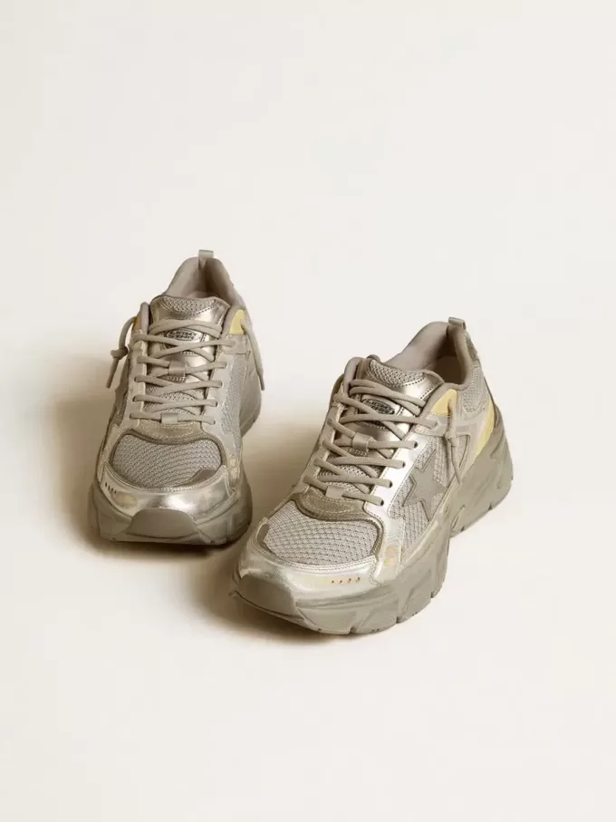 Lightstar voor heren van metallic leer en zilverkleurig mesh met grijze ster