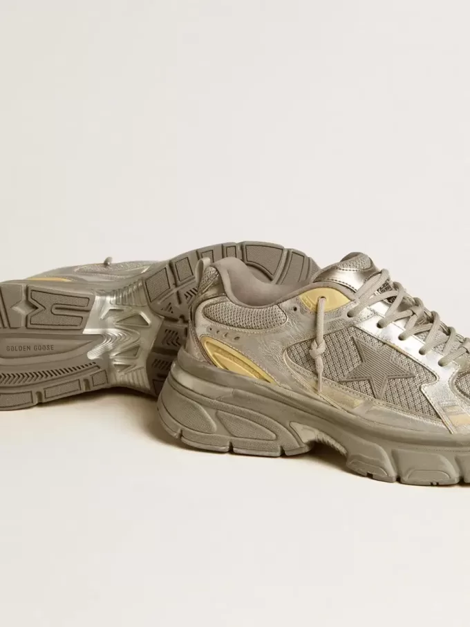 Lightstar voor heren van metallic leer en zilverkleurig mesh met grijze ster