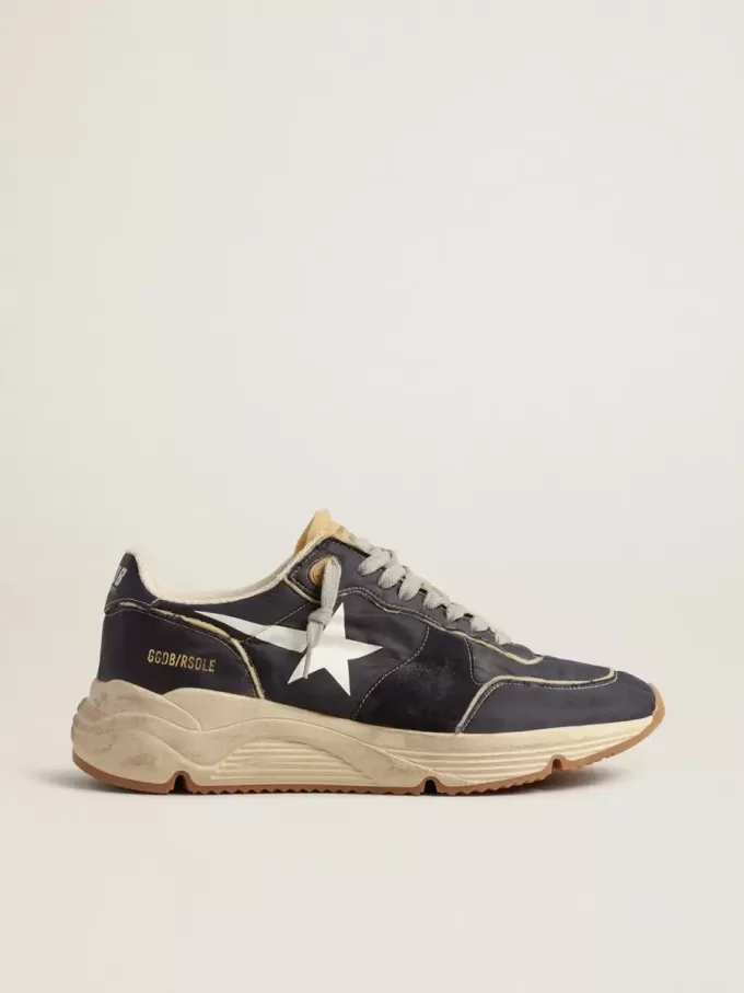 Loopzool van blauw nylon met witte gestempelde ster