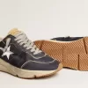 Loopzool van blauw nylon met witte gestempelde ster