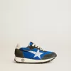 Marathon Junior in blauw nylon met bedrukte ster en leren hielstuk