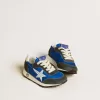 Marathon Junior in blauw nylon met bedrukte ster en leren hielstuk