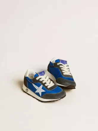 Marathon Junior in blauw nylon met bedrukte ster en leren hielstuk