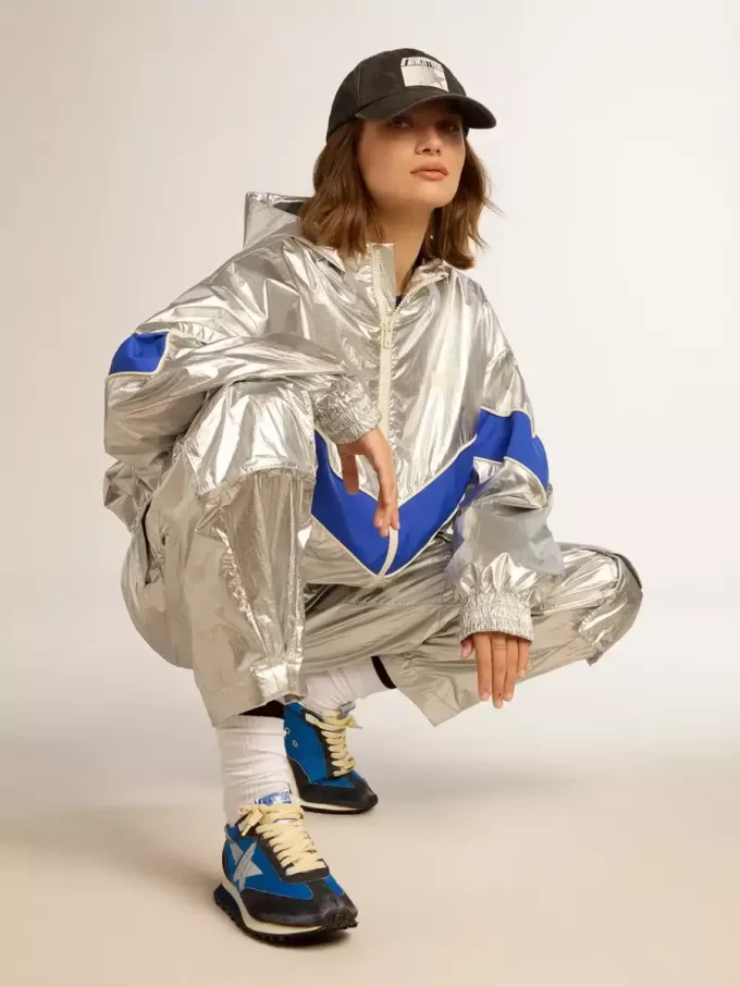 Marathon voor dames met blauw nylon bovenwerk en witte ster