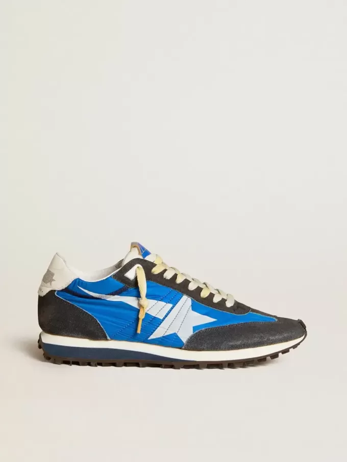 Marathon voor heren met blauw nylon bovenwerk en witte ster