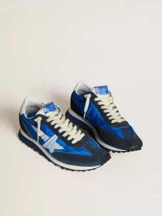 Marathon voor heren met blauw nylon bovenwerk en witte ster