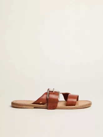 Margaret platte sandalen van met hars gecoat leer