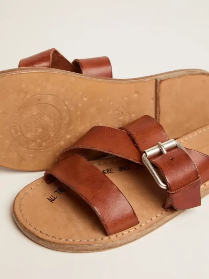 Margaret platte sandalen van met hars gecoat leer