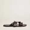 Margaret platte sandalen voor dames in zwart met hars gecoat leer