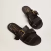 Margaret platte sandalen voor dames in zwart met hars gecoat leer