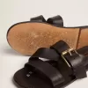 Margaret platte sandalen voor dames in zwart met hars gecoat leer