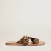 Margaret platte sandalen voor dames van ponyhuid met luipaardprint