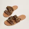 Margaret platte sandalen voor dames van ponyhuid met luipaardprint