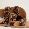 Margaret platte sandalen voor dames van ponyhuid met luipaardprint
