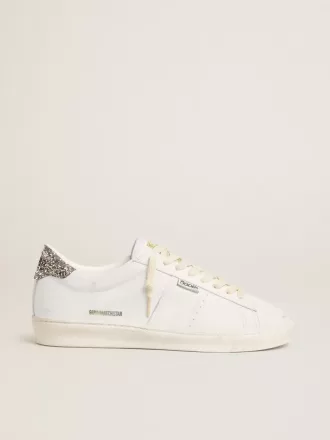 Matchstar in wit leer met zilveren glitter hielstuk