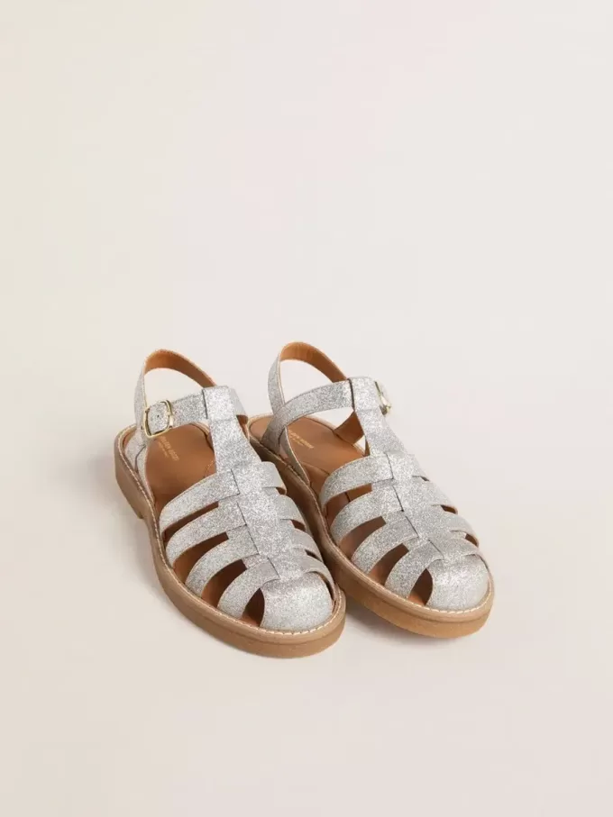 Maxime Young sandalen in zilver met microglitters