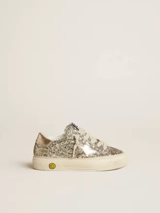 May Junior in platina glitter met metallic leren ster en hielstuk