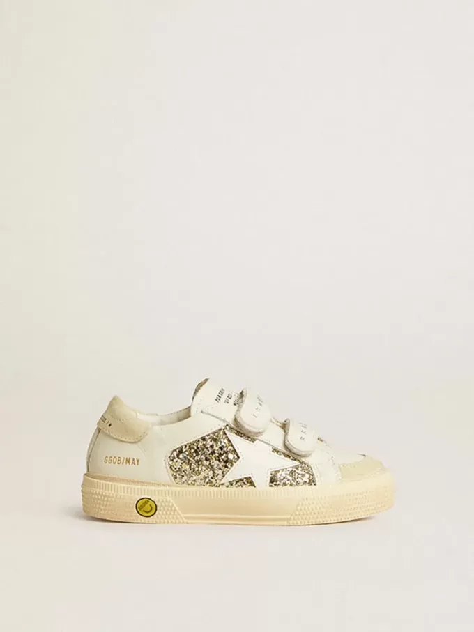 May School Junior in glitter met leren ster en suède hielstuk