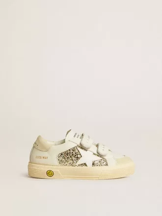 May School Junior in glitter met leren ster en suède hielstuk