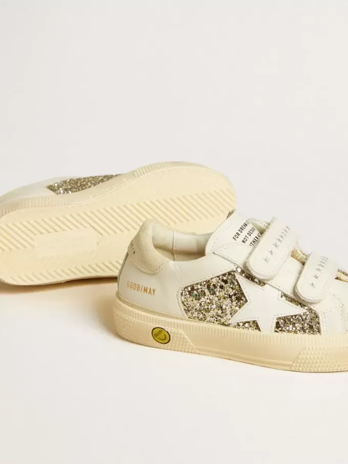 May School Junior in glitter met leren ster en suède hielstuk