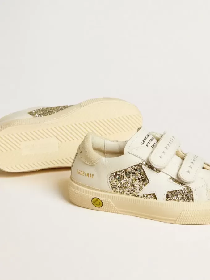 May School Young in glitter met leren ster en suède hielstuk