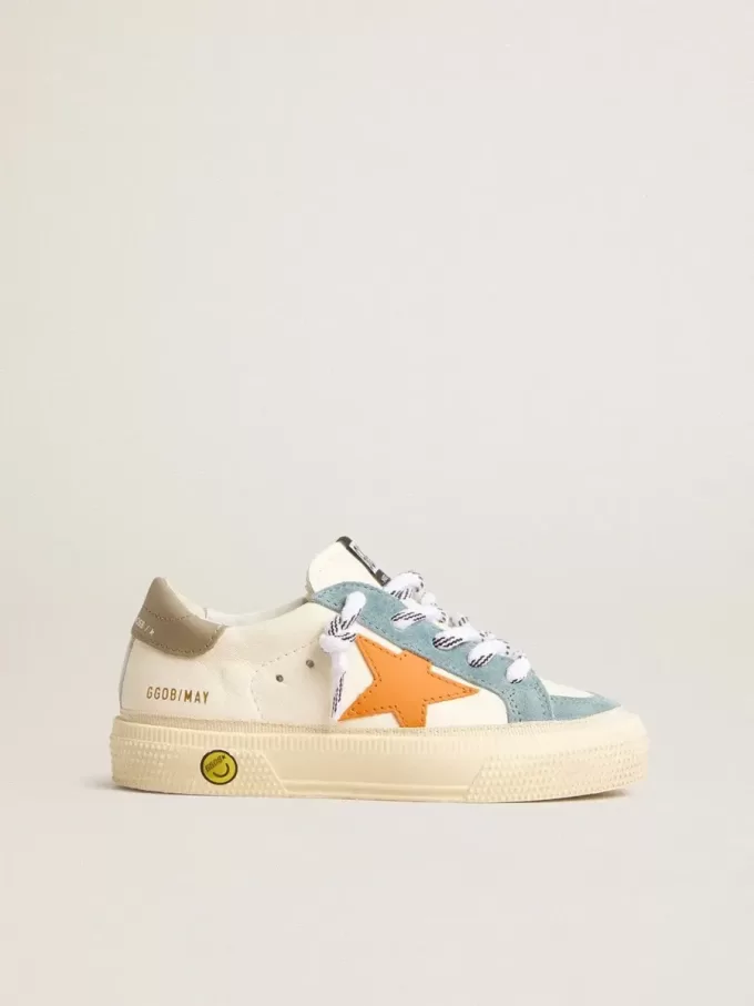 May Teen in nappa met oranje leren ster en blauwe suède inzetstukken