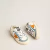 May Teen in nappa met oranje leren ster en blauwe suède inzetstukken