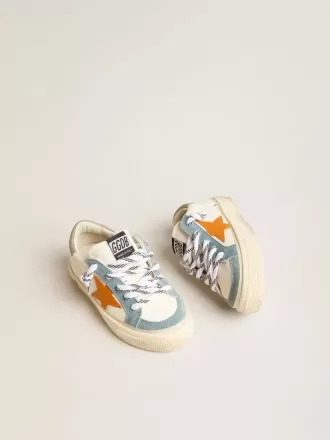 May Teen in nappa met oranje leren ster en blauwe suède inzetstukken