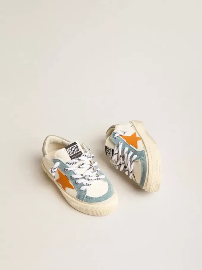 May Teen in nappa met oranje leren ster en blauwe suède inzetstukken