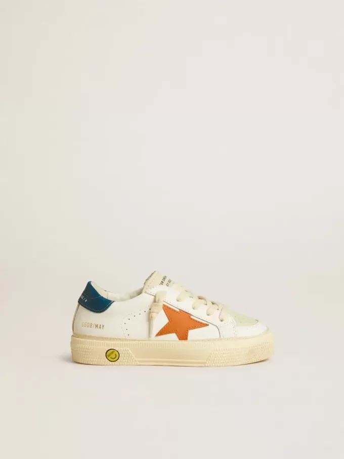 May Teen in nubuck met oranje ster en blauwe hielband