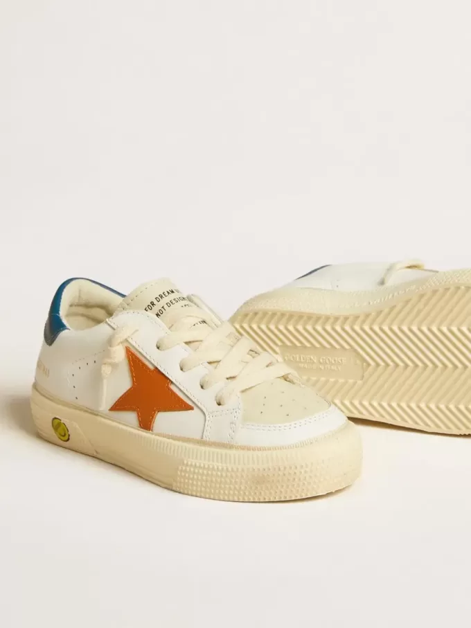 May Teen in nubuck met oranje ster en blauwe hielband