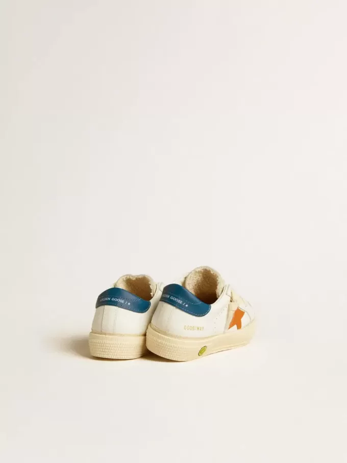 May Teen in nubuck met oranje ster en blauwe hielband