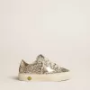 May Teen in platina glitter met gouden leren ster en hielstuk